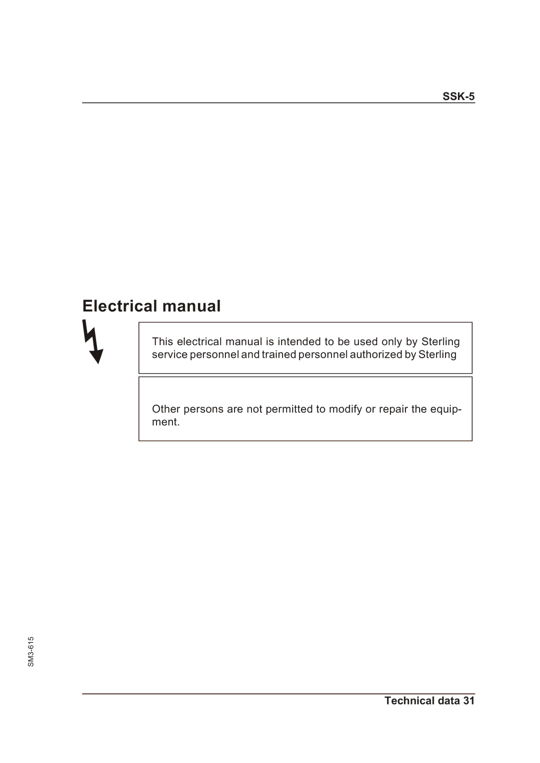 Sterling SSK-5 operating instructions Electrical manual 