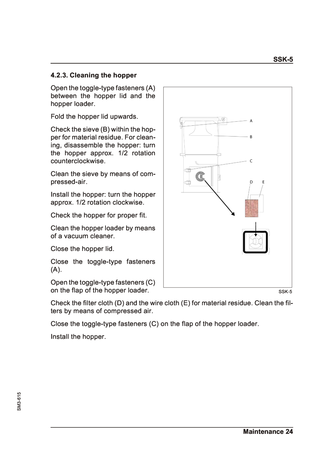 Sterling operating instructions SSK-5 4.2.3. Cleaning the hopper, Maintenance 