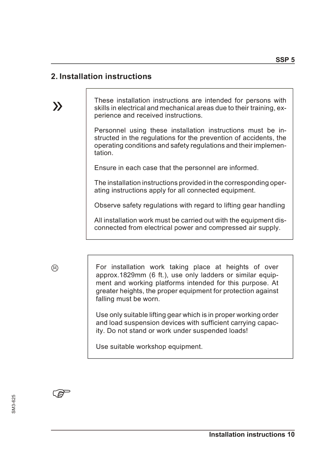 Sterling SSP 5 operating instructions Installation instructions 