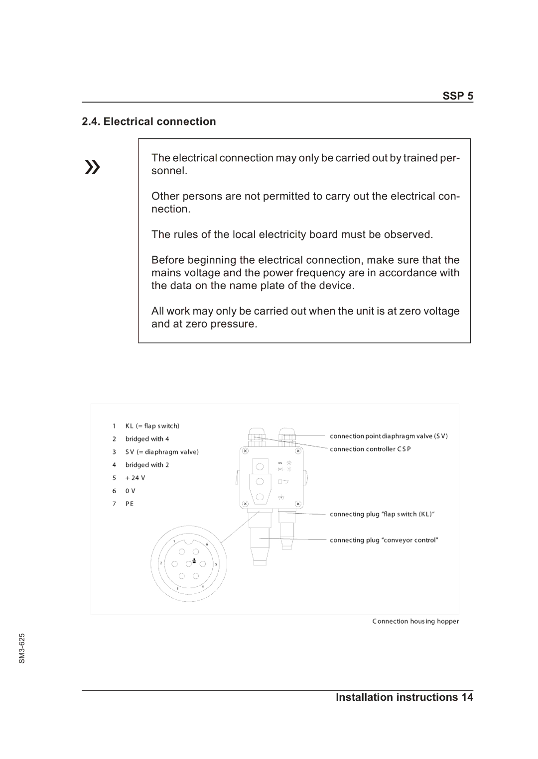 Sterling SSP 5 operating instructions Electrical connection 