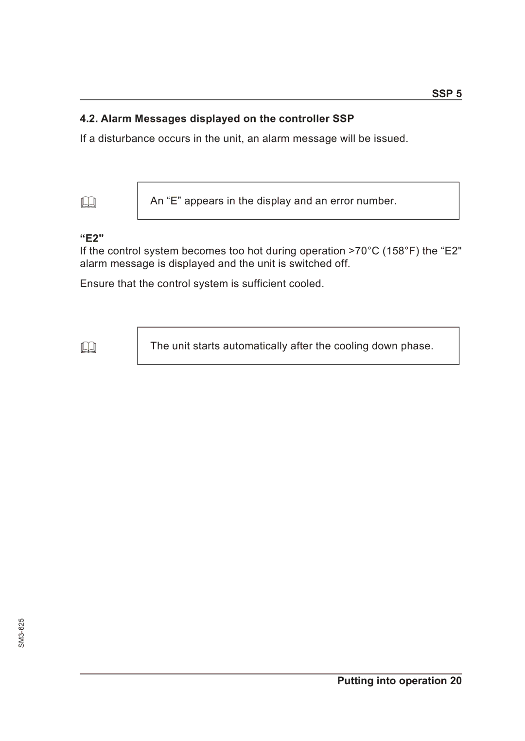 Sterling SSP 5 operating instructions Alarm Messages displayed on the controller SSP 