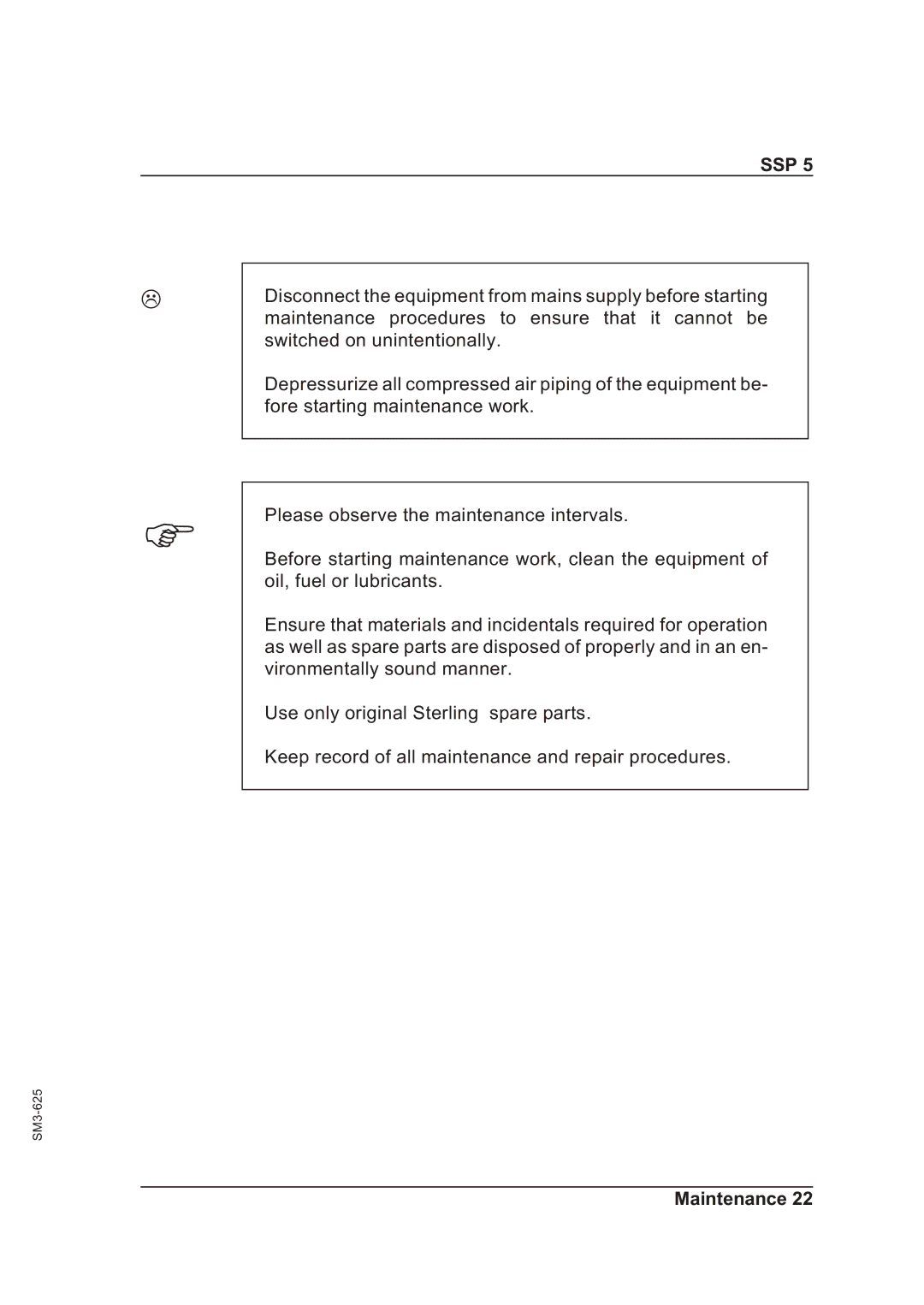 Sterling SSP 5 operating instructions Ssp 