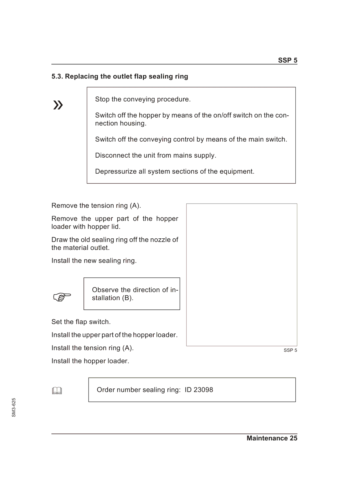 Sterling SSP 5 operating instructions Replacing the outlet flap sealing ring 