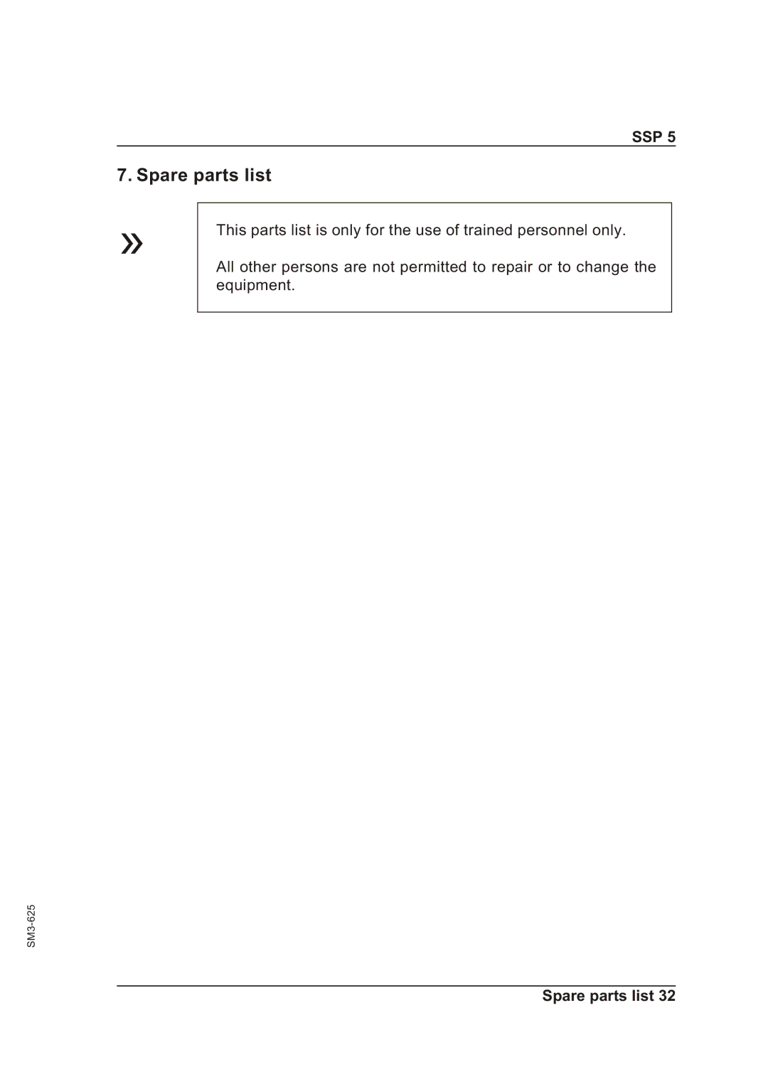 Sterling SSP 5 operating instructions Spare parts list 