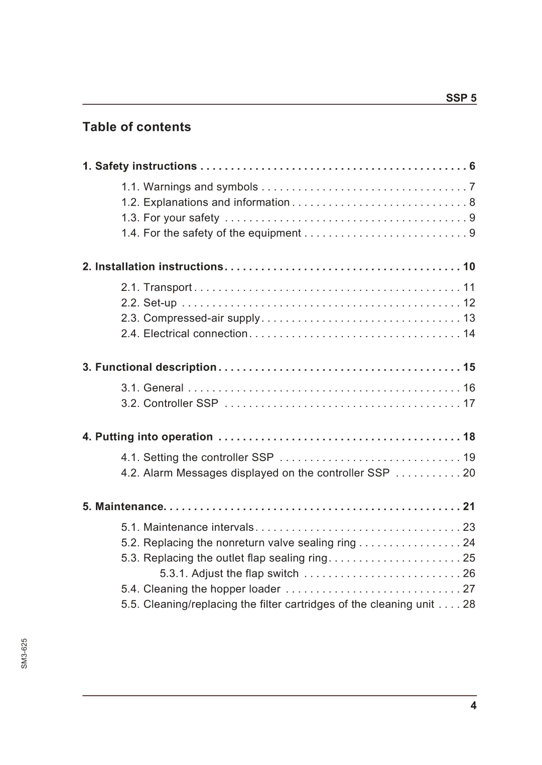 Sterling SSP 5 operating instructions Table of contents 