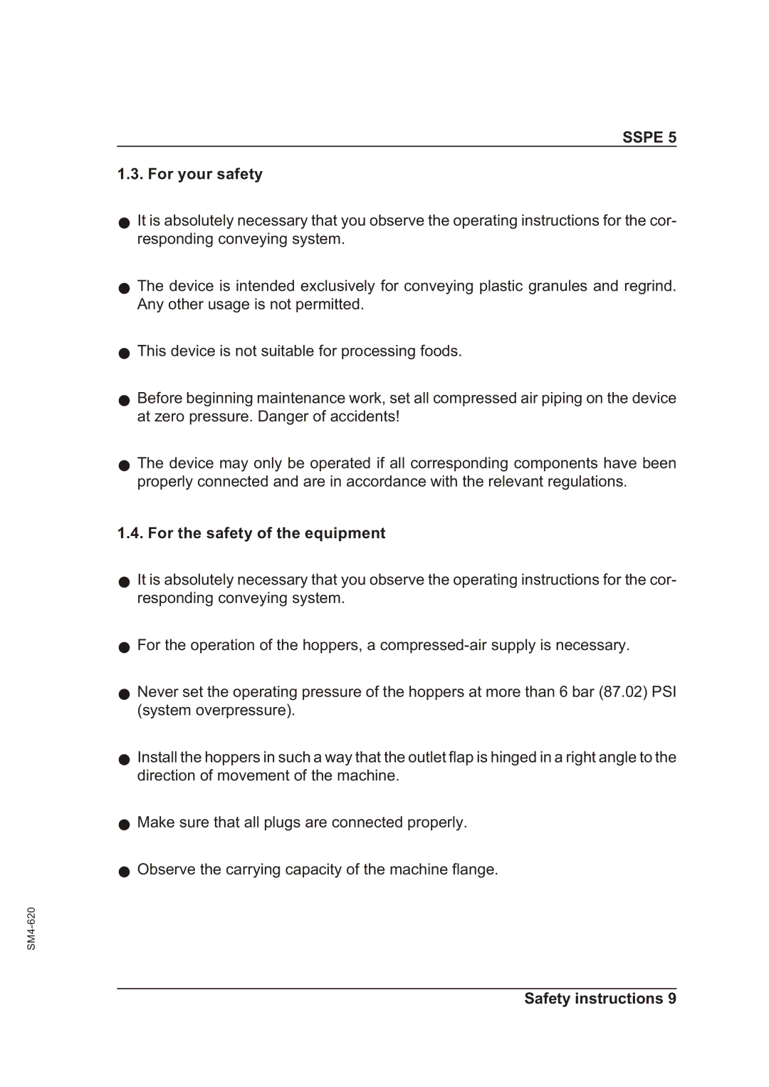 Sterling SSPE 5 manual For your safety, For the safety of the equipment 