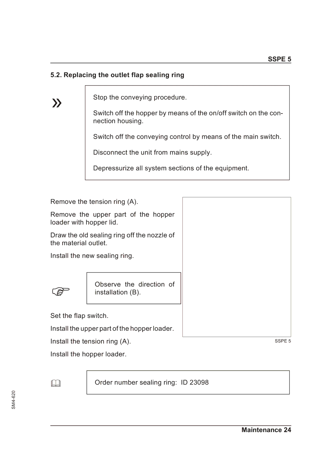 Sterling SSPE 5 manual Replacing the outlet flap sealing ring 