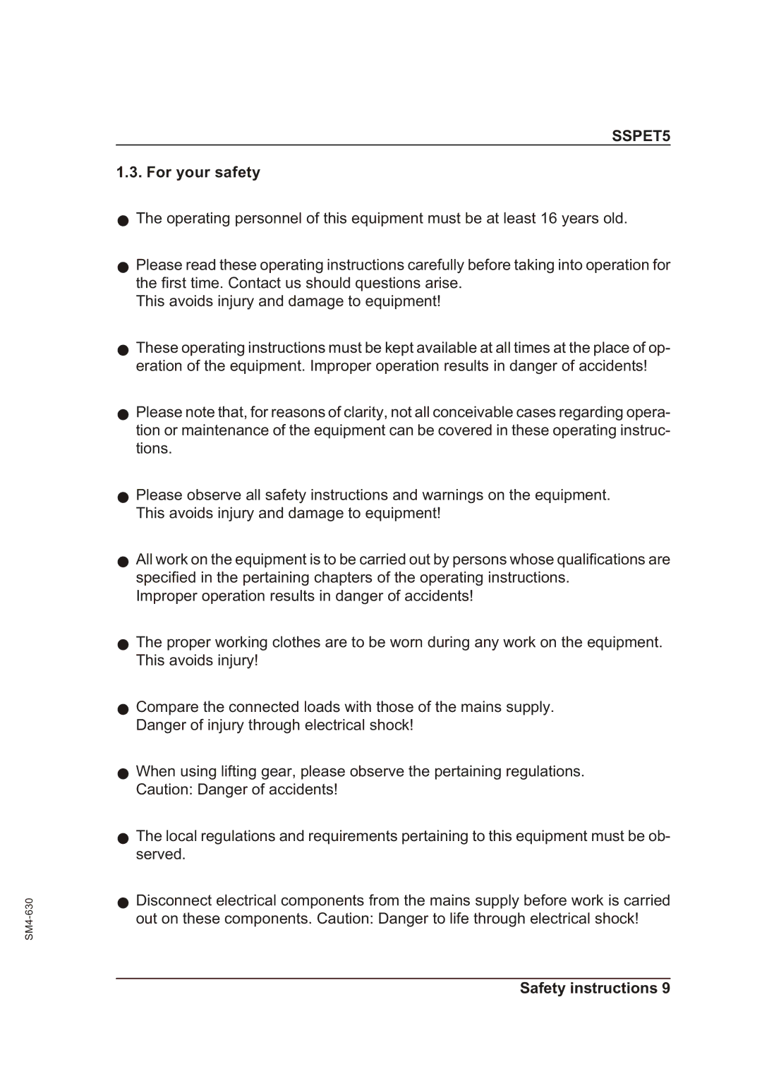 Sterling SSPET 5 operating instructions For your safety 