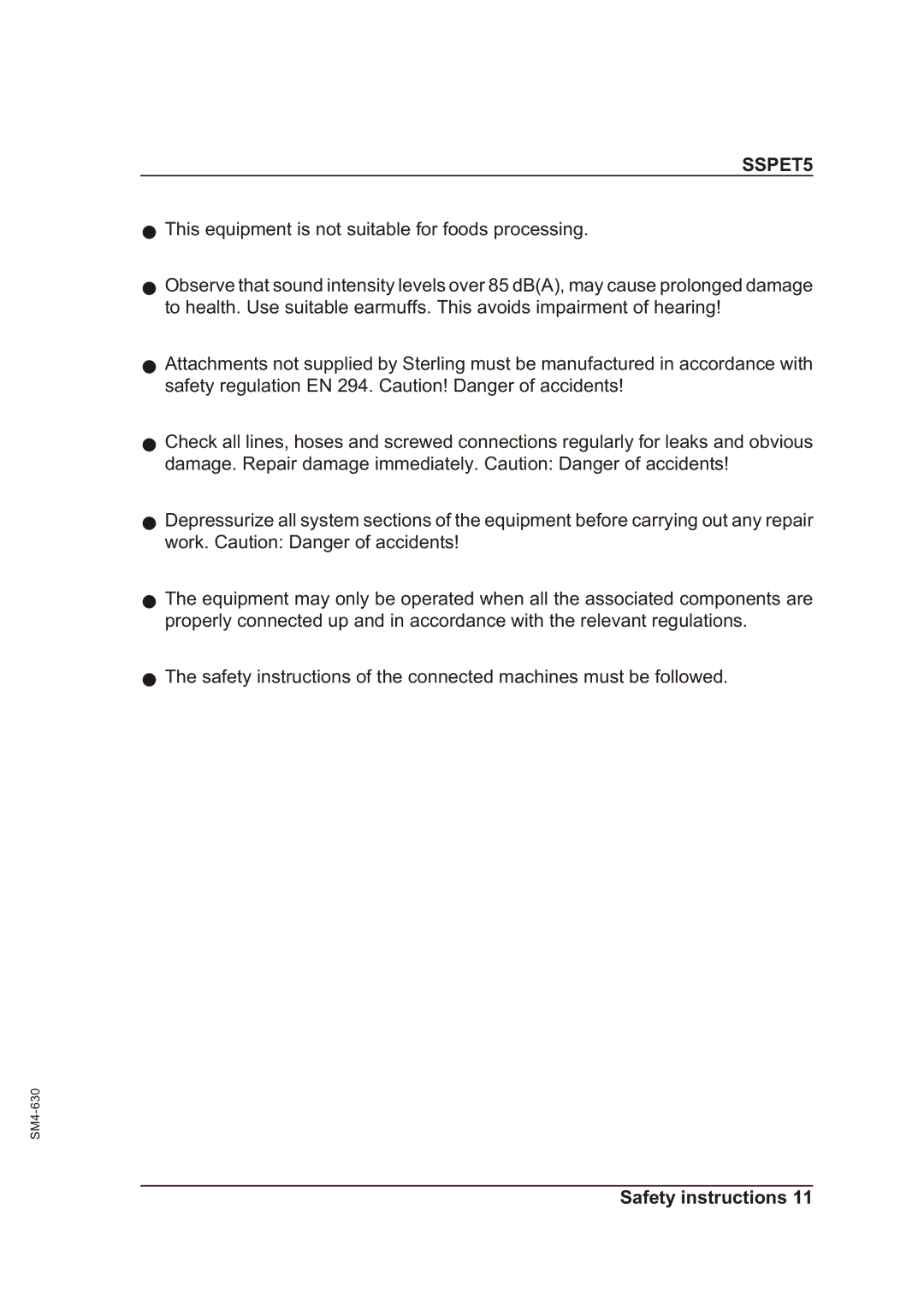 Sterling SSPET 5 operating instructions SSPET5 