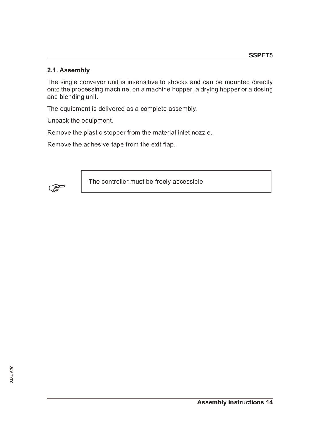 Sterling SSPET 5 operating instructions Assembly 