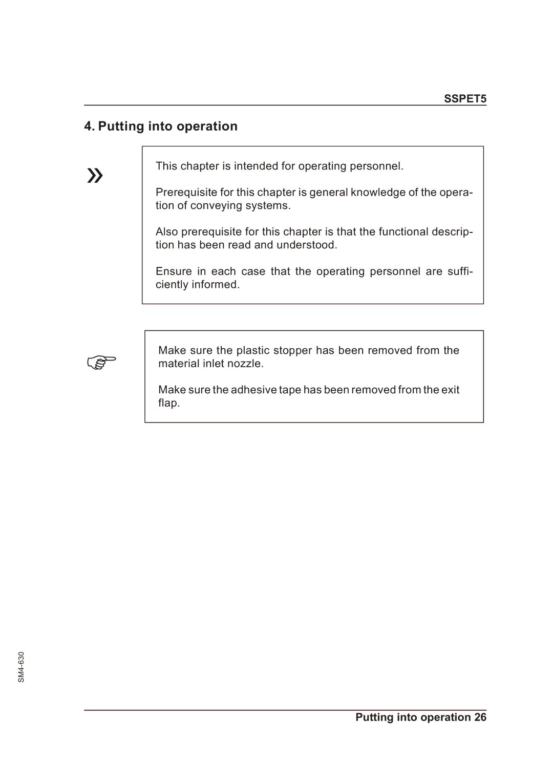 Sterling SSPET 5 operating instructions Putting into operation 