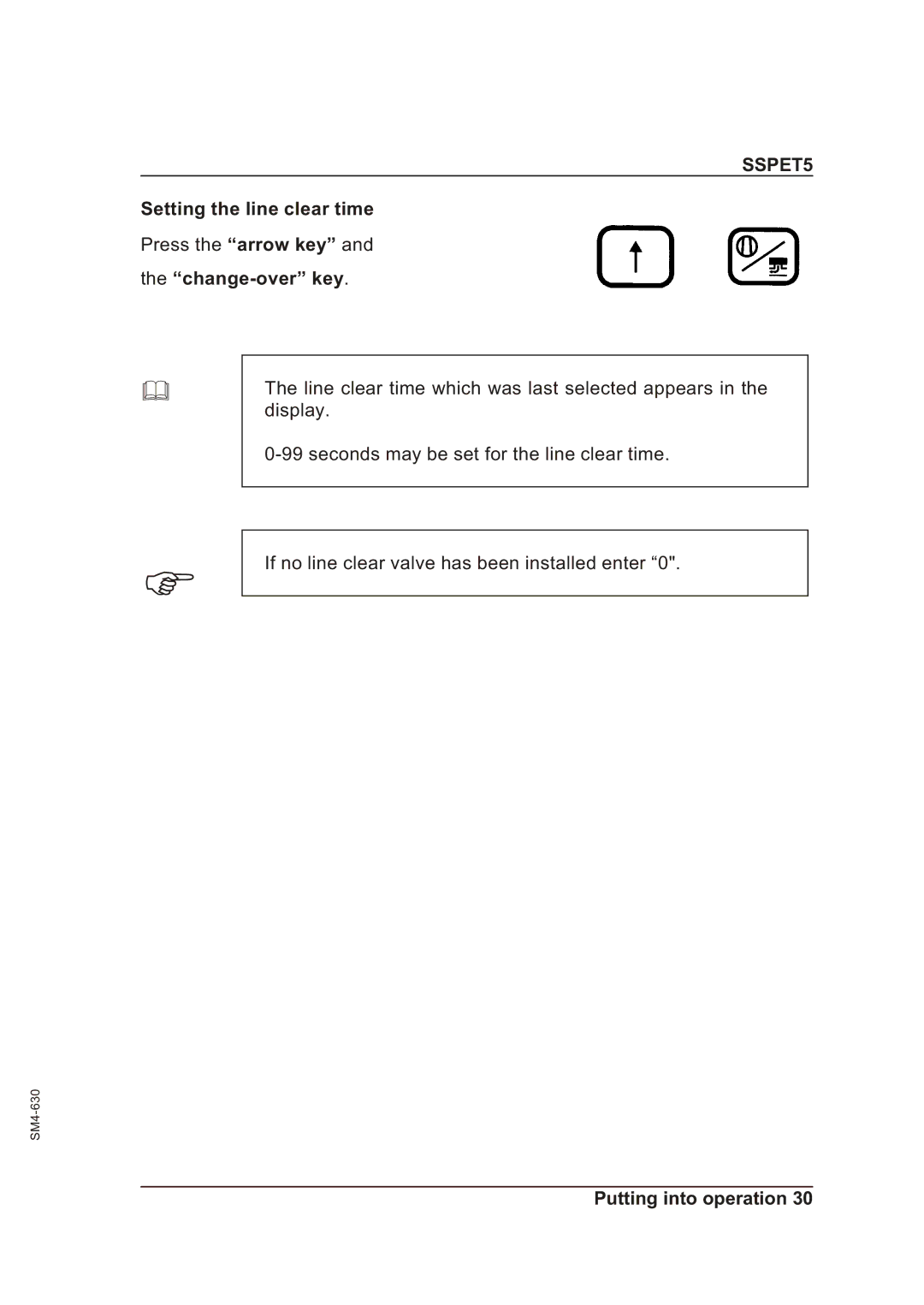 Sterling SSPET 5 operating instructions Setting the line clear time, Change-over key 