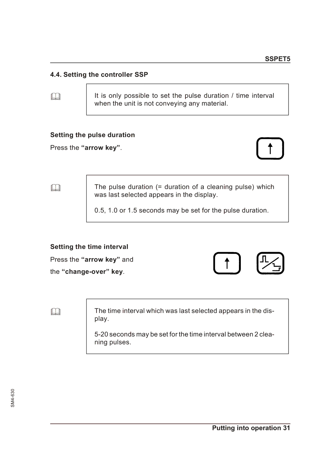 Sterling SSPET 5 operating instructions Setting the controller SSP, Setting the time interval 