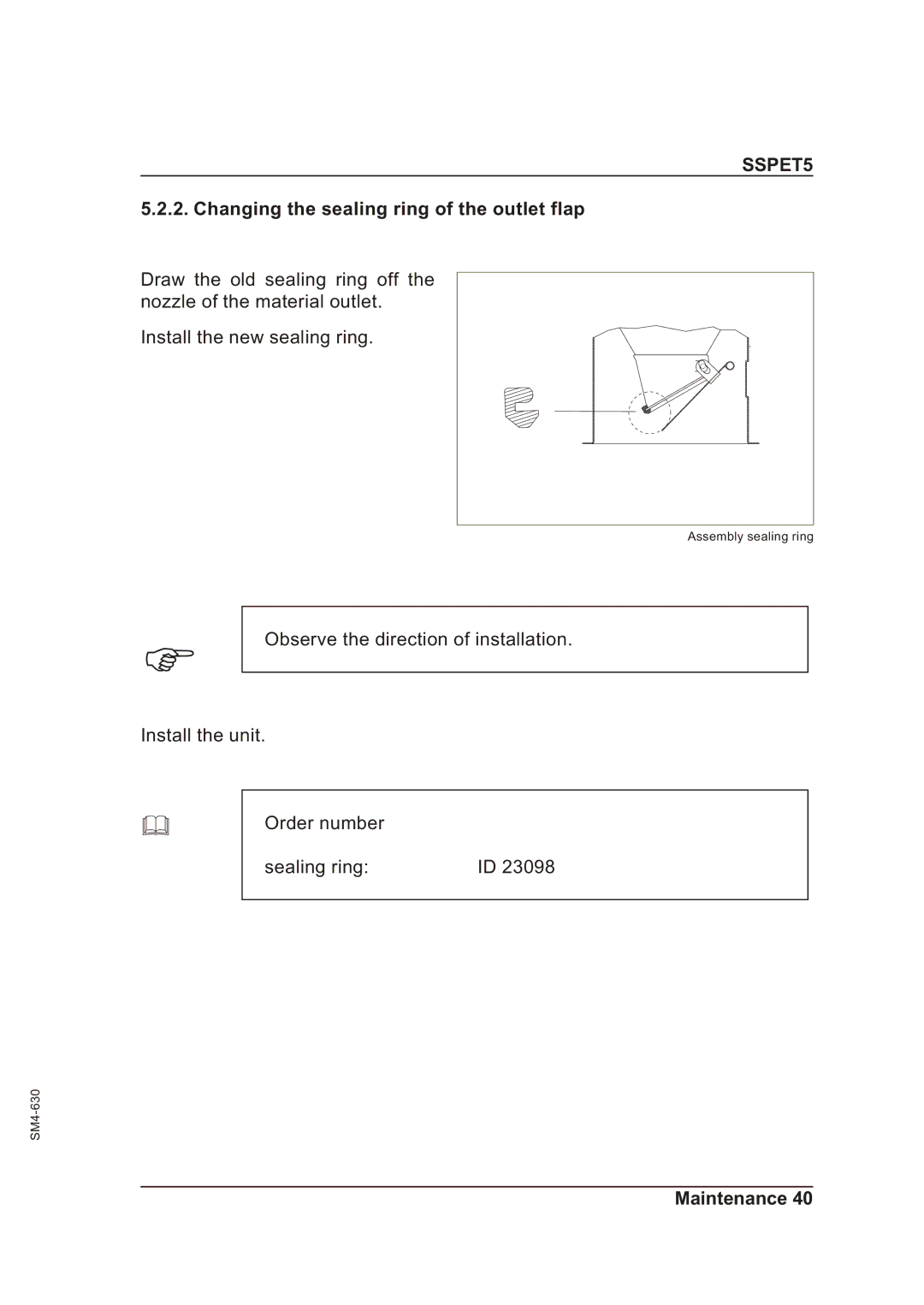 Sterling SSPET 5 operating instructions Changing the sealing ring of the outlet flap 