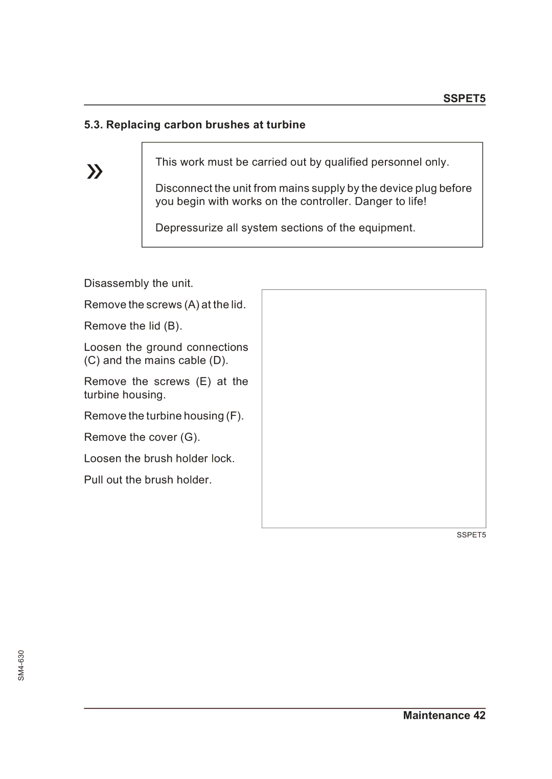 Sterling SSPET 5 operating instructions Replacing carbon brushes at turbine 