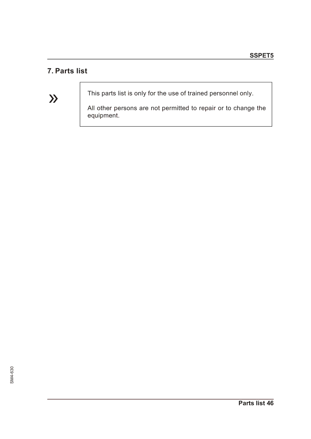 Sterling SSPET 5 operating instructions Parts list 