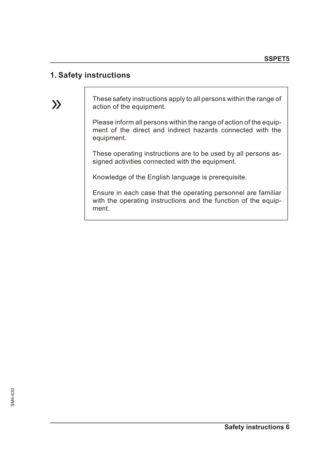 Sterling SSPET 5 operating instructions Safety instructions 