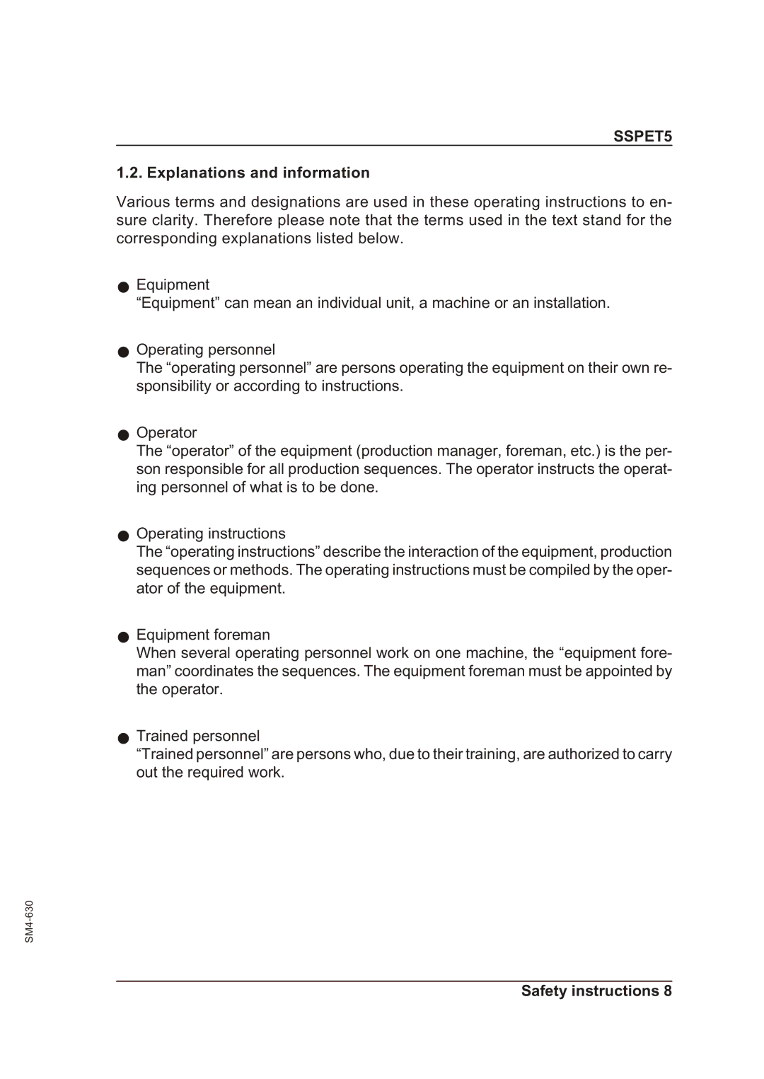 Sterling SSPET 5 operating instructions Explanations and information 