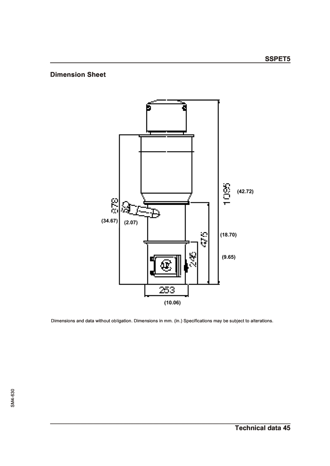 Sterling SSPET 5 operating instructions SSPET5 Dimension Sheet, Technical data, SM4-630 