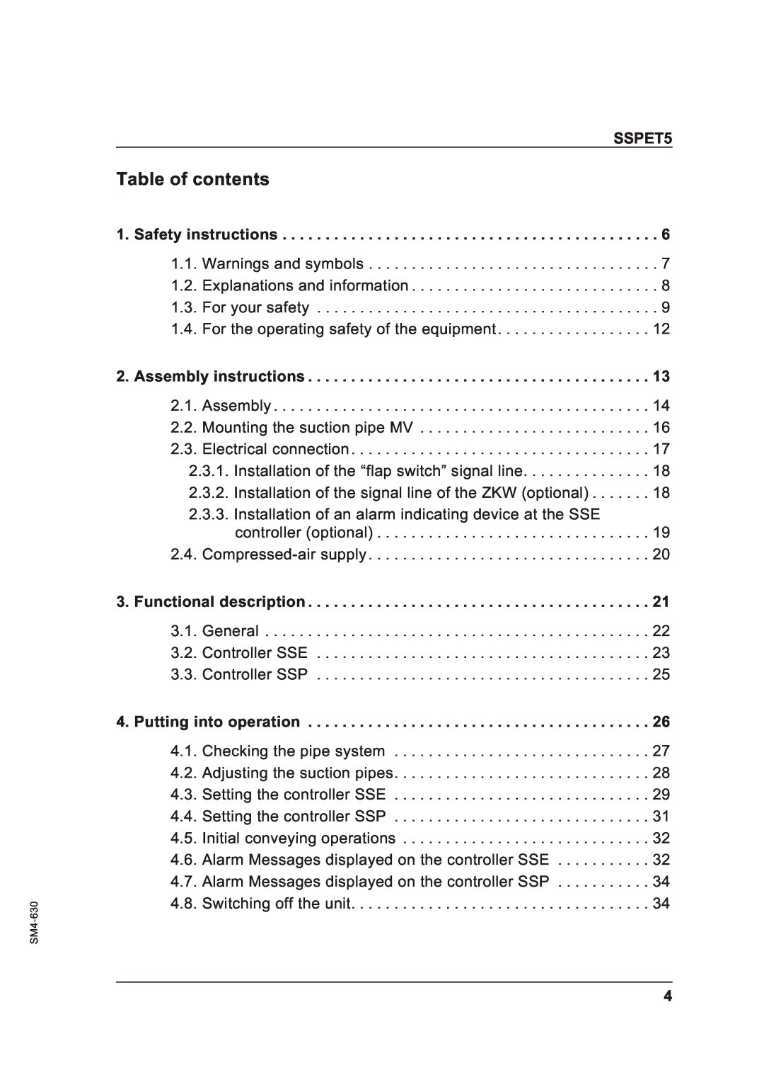 Sterling SSPET 5 Table of contents, Safety instructions, Assembly instructions, Functional description, SSPET5 