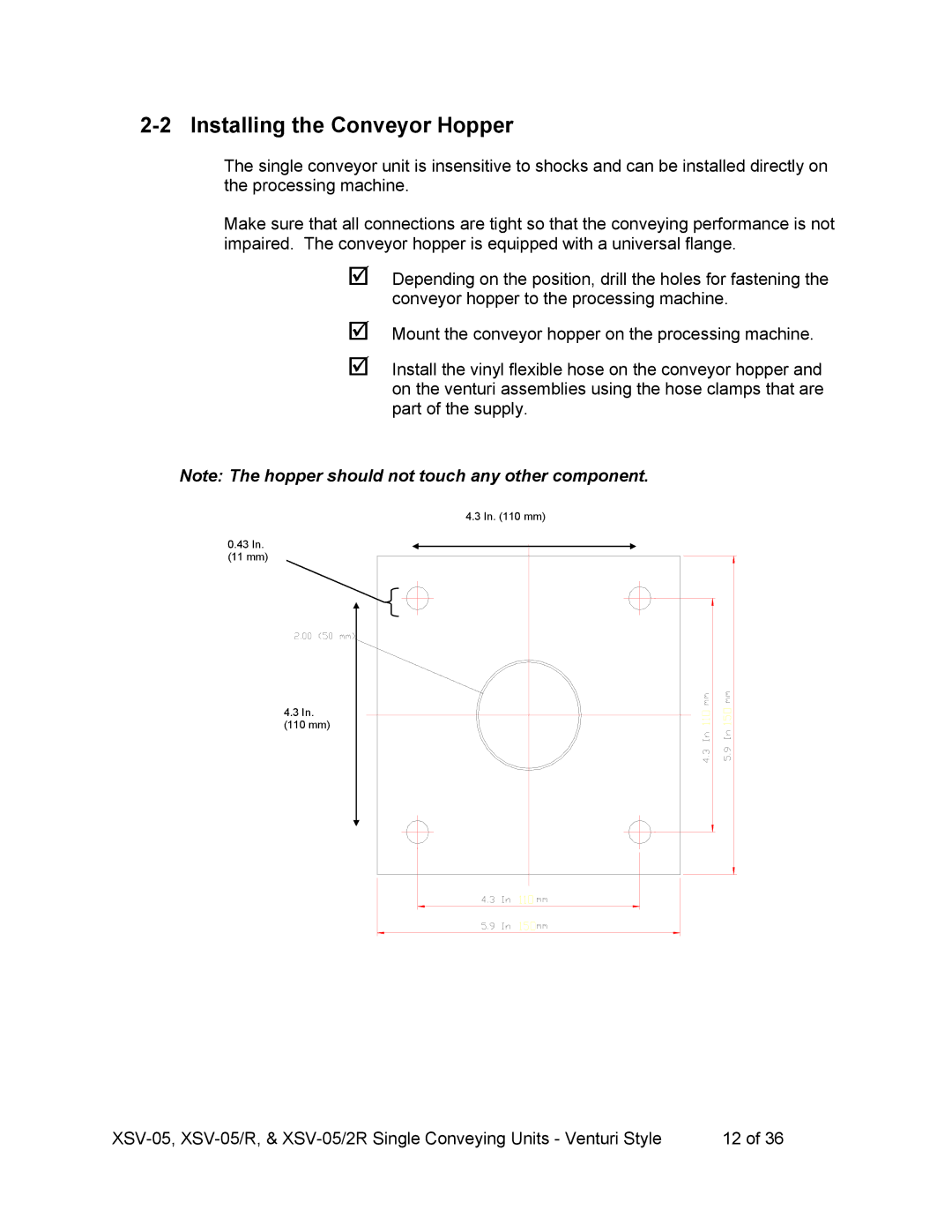 Sterling SSV-052R, SSV-05R operating instructions Installing the Conveyor Hopper 