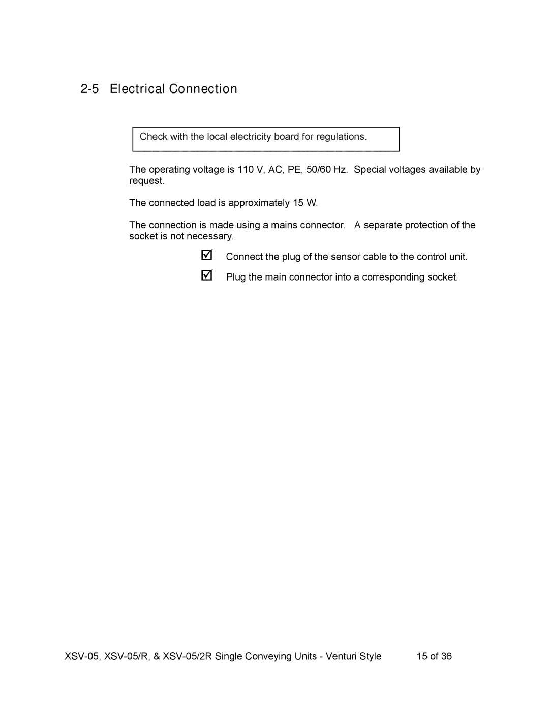 Sterling SSV-052R, SSV-05R Electrical Connection, Check with the local electricity board for regulations 