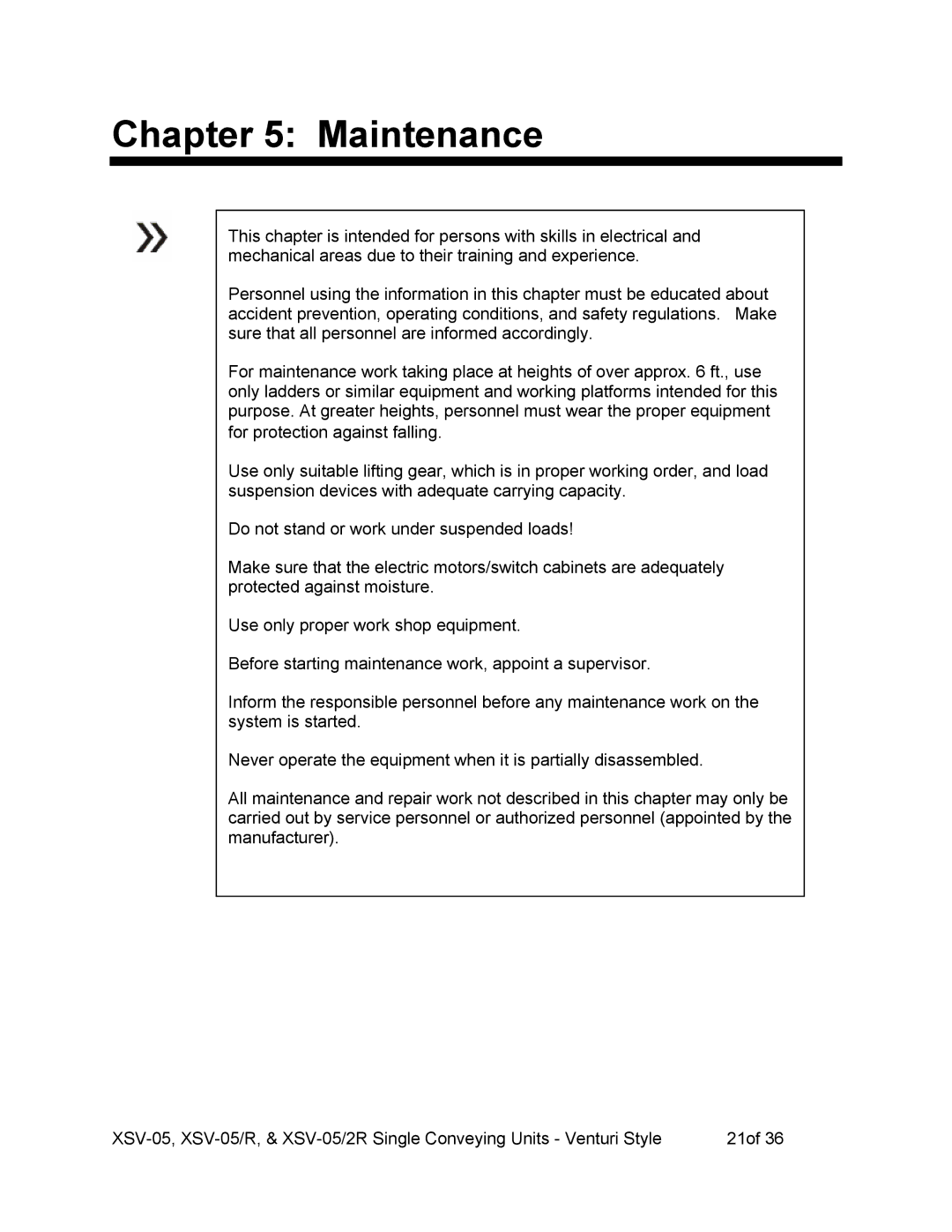 Sterling SSV-052R, SSV-05R operating instructions Maintenance 