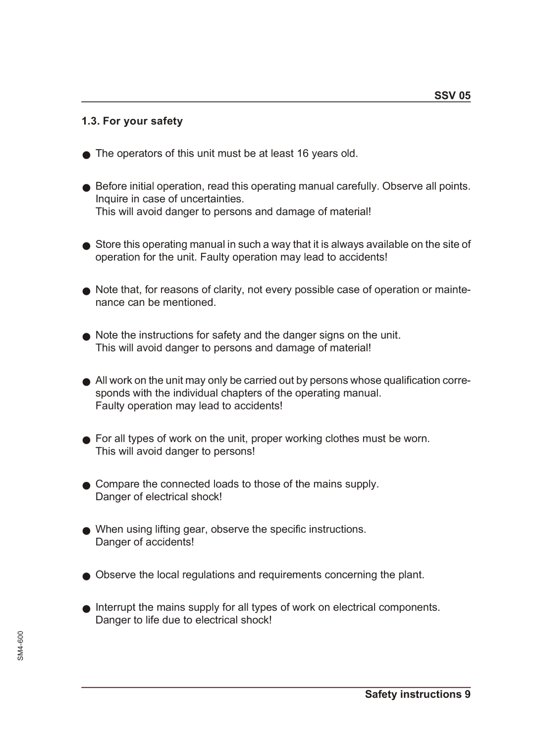 Sterling SSV 05 operating instructions SSV For your safety 