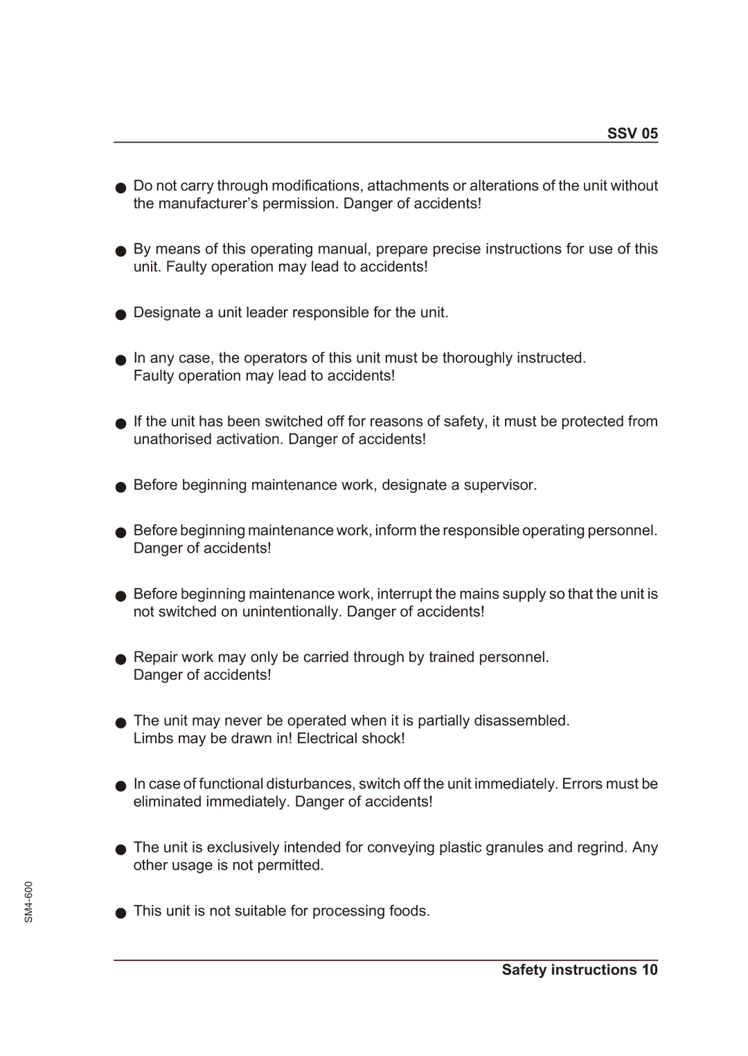 Sterling SSV 05 operating instructions Ssv 