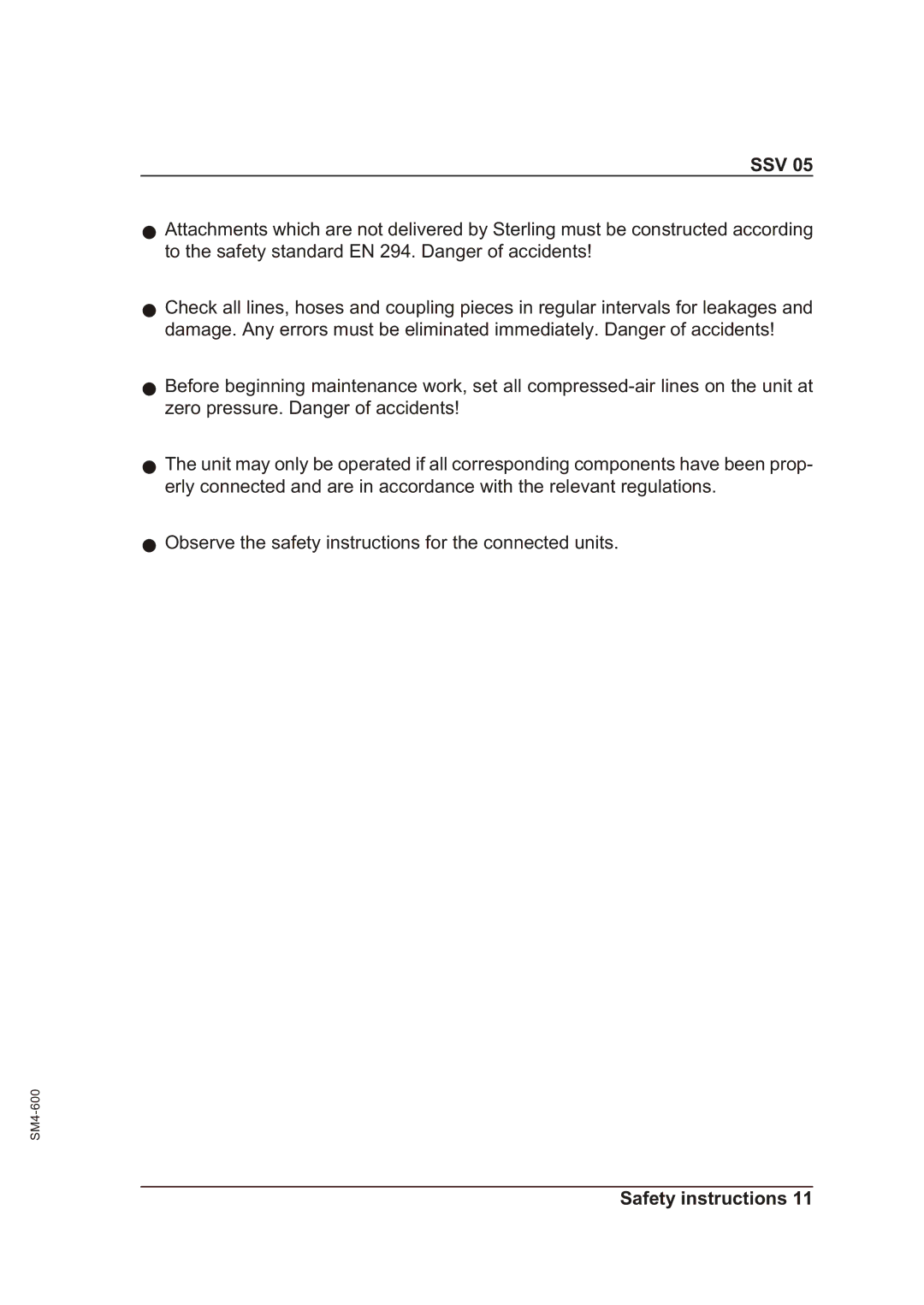 Sterling SSV 05 operating instructions Ssv 