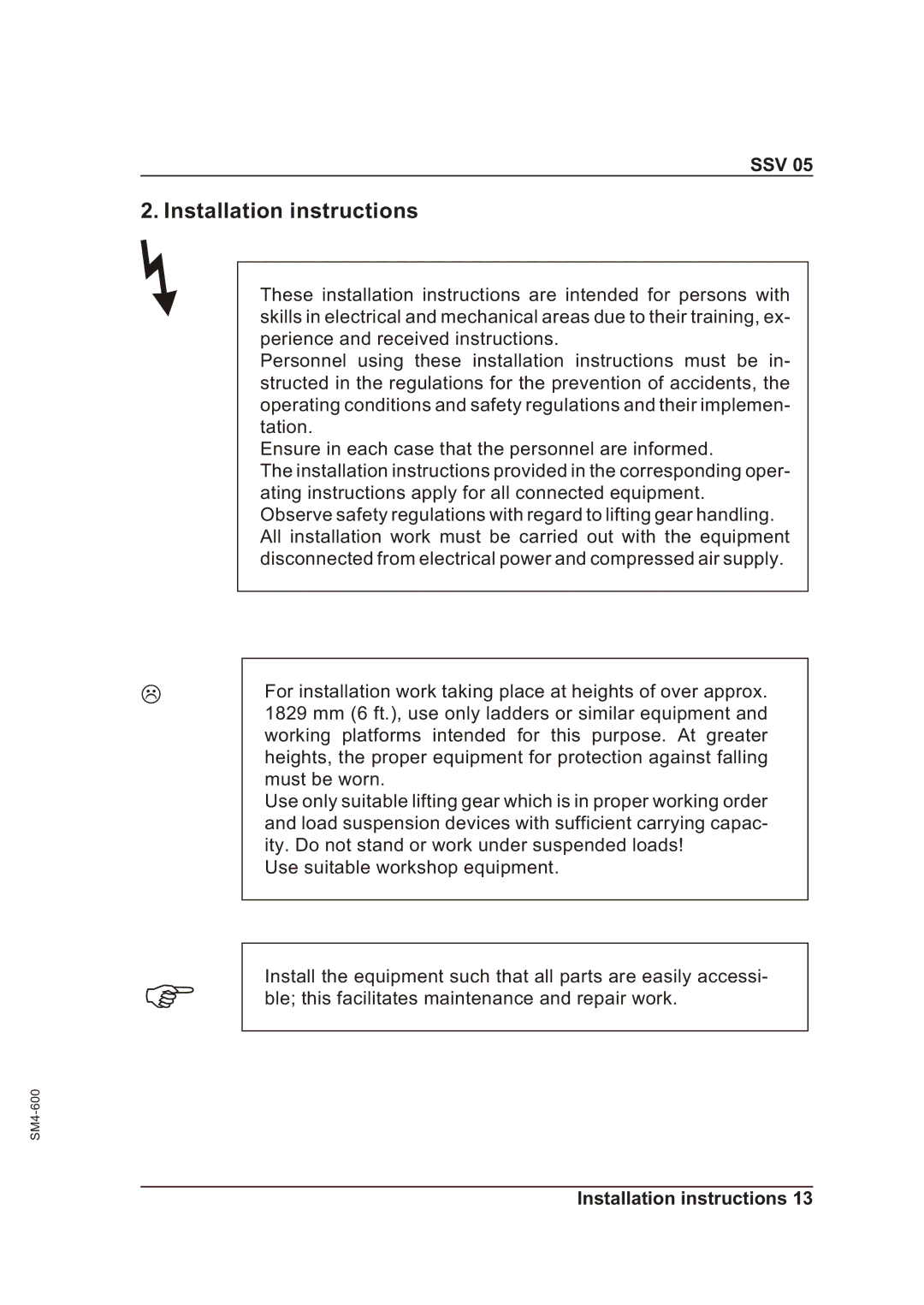 Sterling SSV 05 operating instructions Installation instructions 