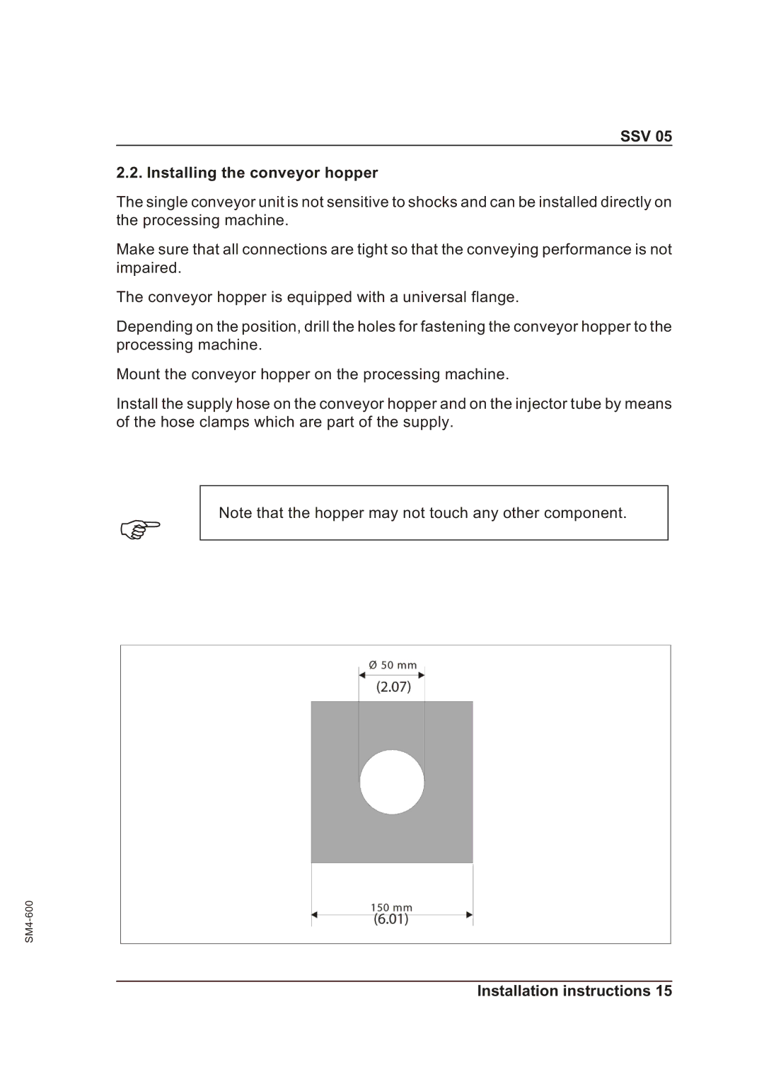 Sterling SSV 05 operating instructions SSV Installing the conveyor hopper 