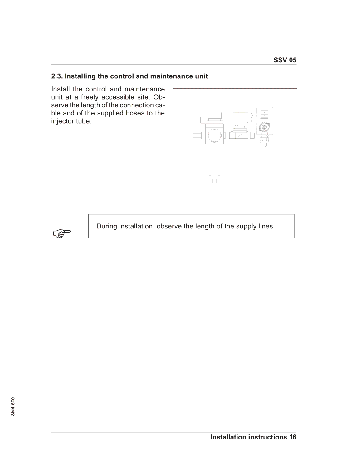 Sterling SSV 05 operating instructions SSV Installing the control and maintenance unit 