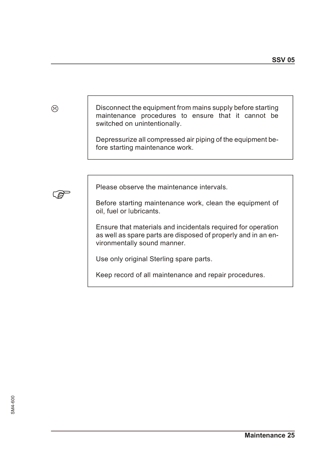 Sterling SSV 05 operating instructions Ssv 