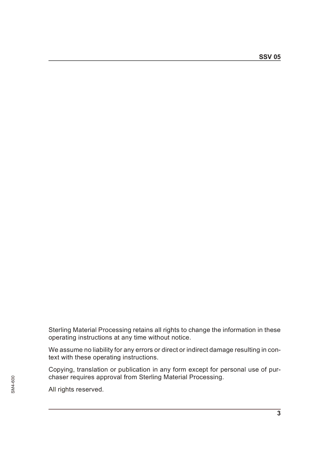 Sterling SSV 05 operating instructions Ssv 