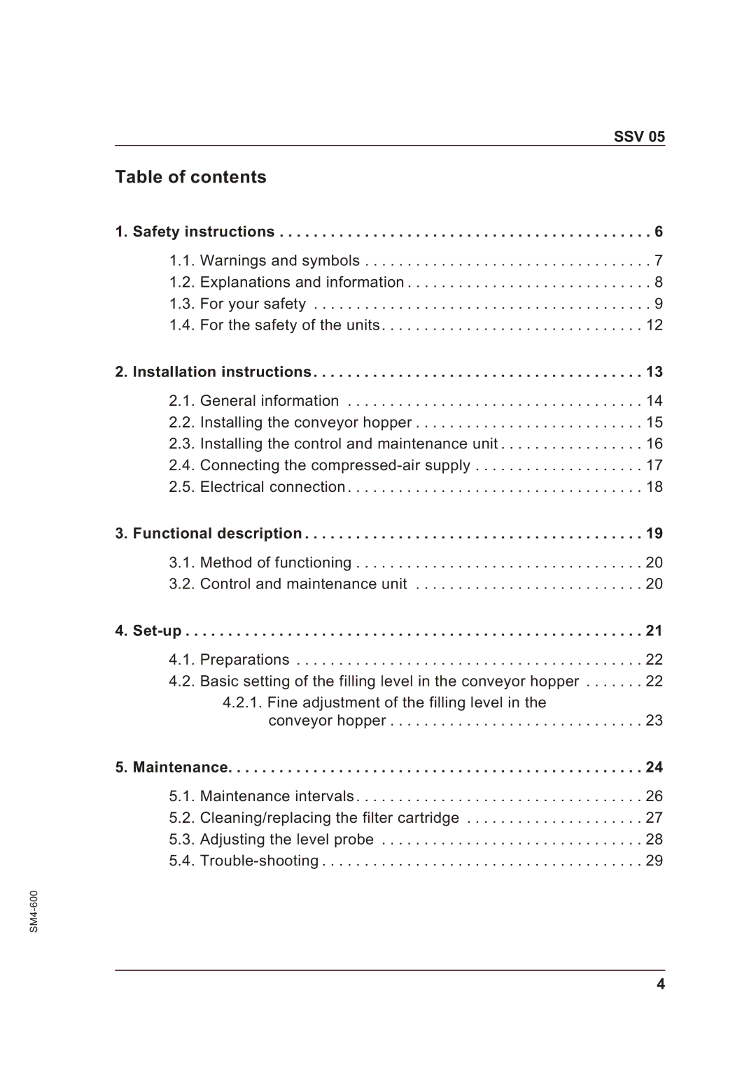 Sterling SSV 05 operating instructions Table of contents 