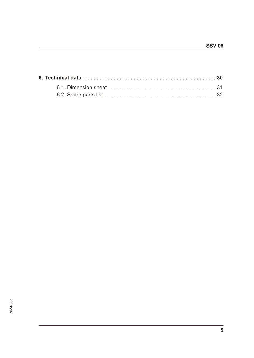 Sterling SSV 05 operating instructions SSV Technical data 