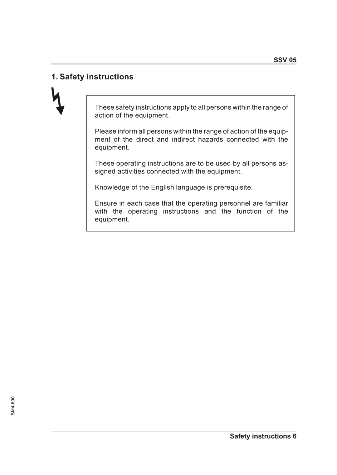 Sterling SSV 05 operating instructions Safety instructions 