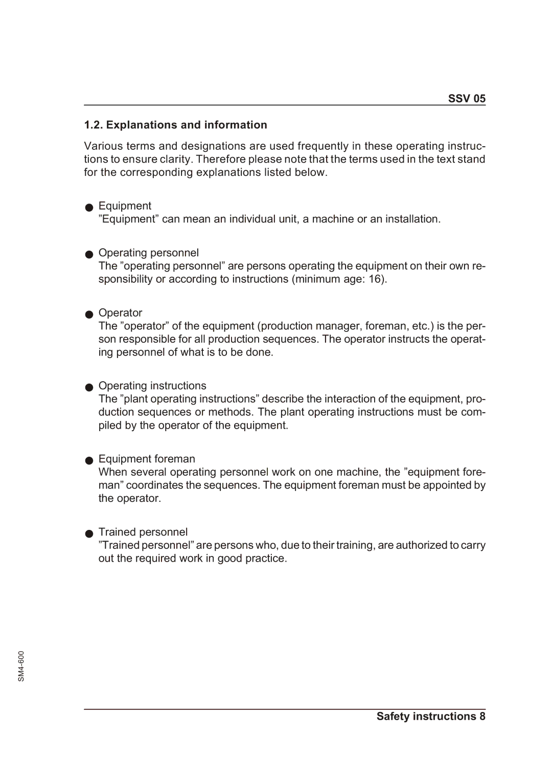 Sterling SSV 05 operating instructions SSV Explanations and information 