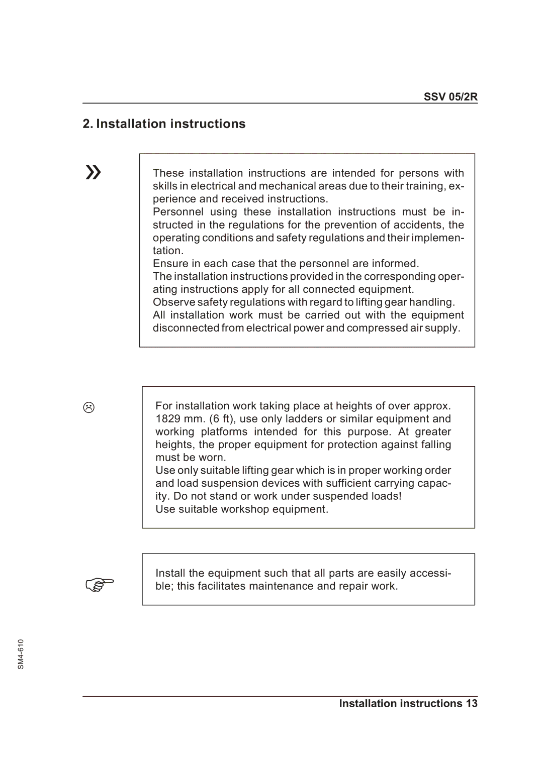 Sterling SSV 05/2R operating instructions Installation instructions 