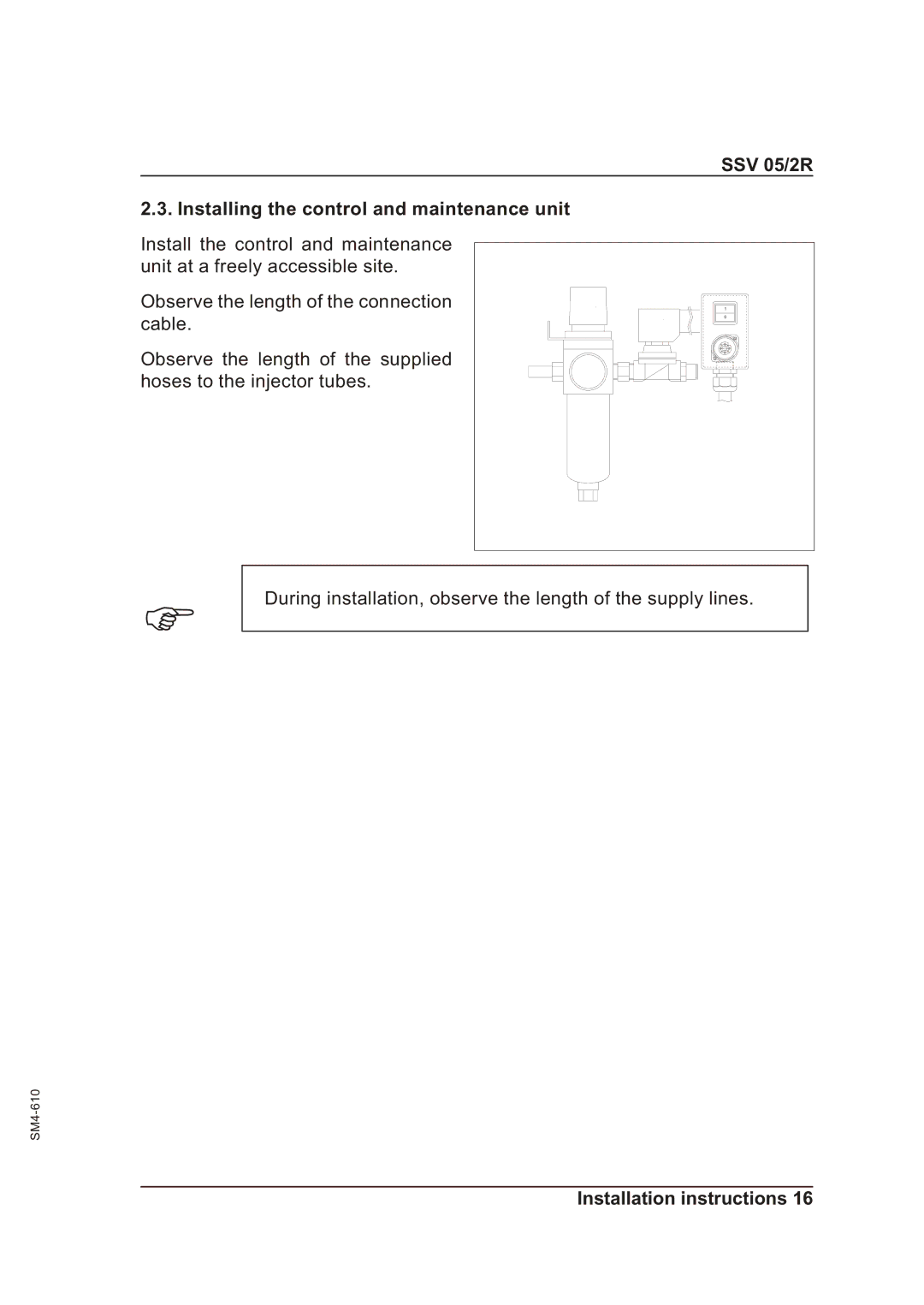 Sterling operating instructions SSV 05/2R Installing the control and maintenance unit 