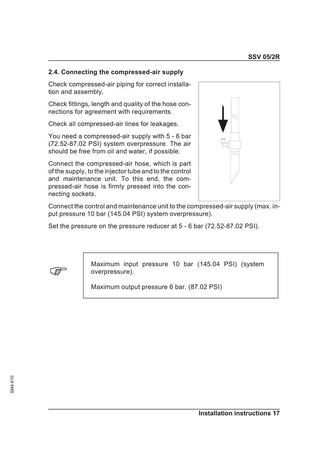 Sterling operating instructions SSV 05/2R Connecting the compressed-air supply 