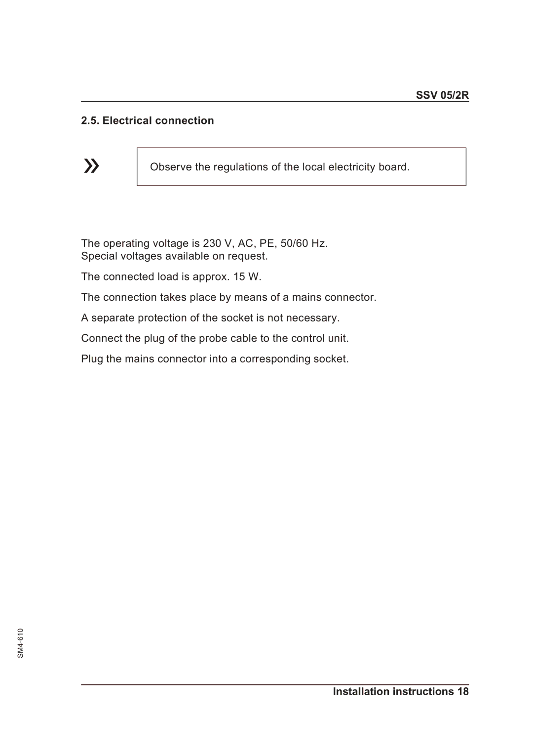 Sterling operating instructions SSV 05/2R Electrical connection 