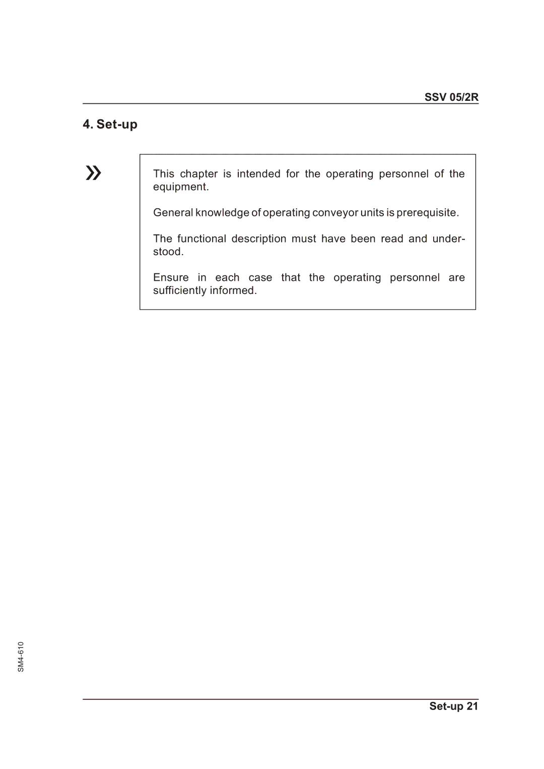 Sterling SSV 05/2R operating instructions Set-up 