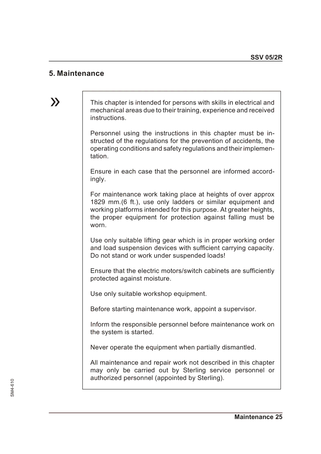 Sterling SSV 05/2R operating instructions Maintenance 