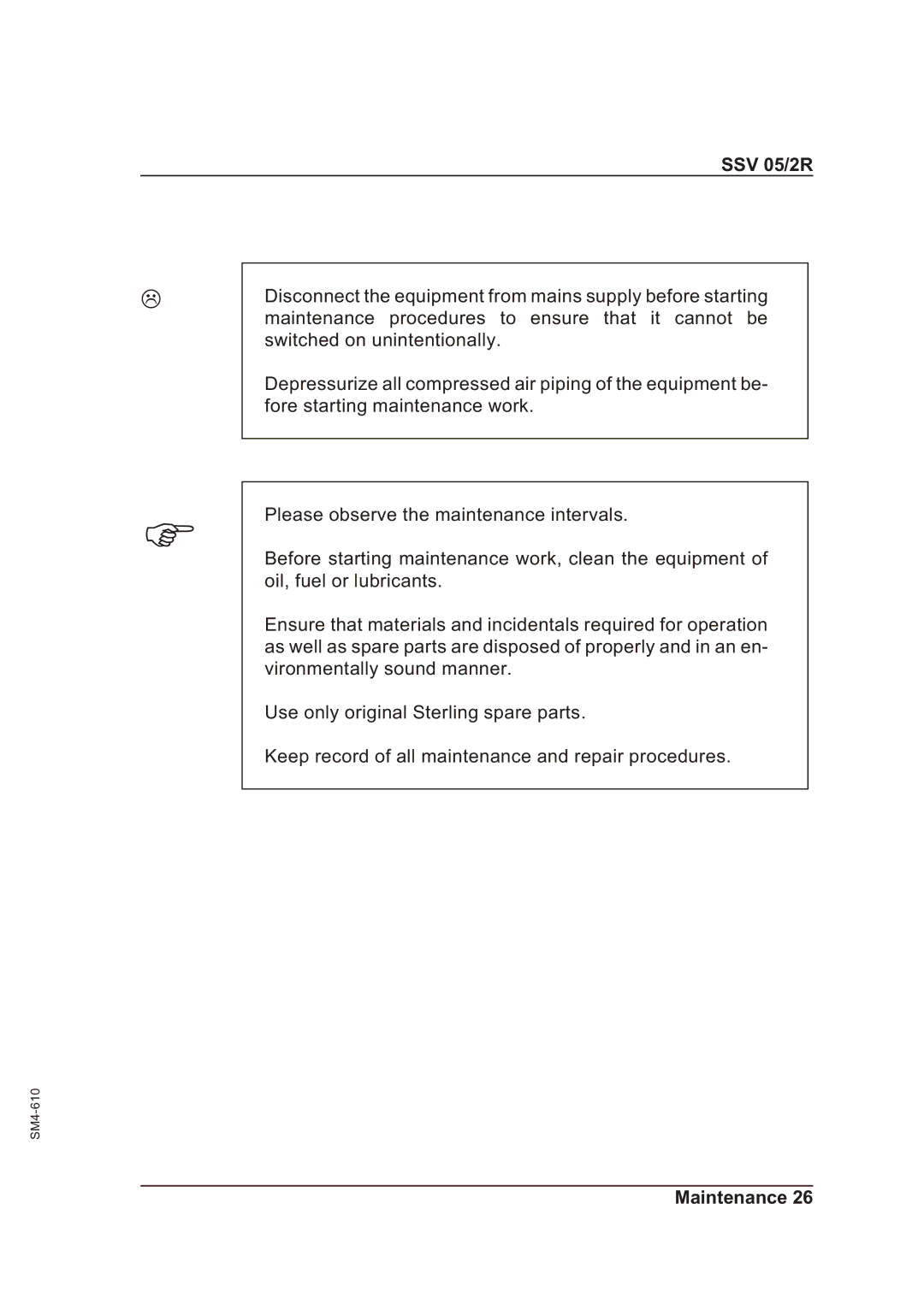 Sterling SSV 05/2R operating instructions 