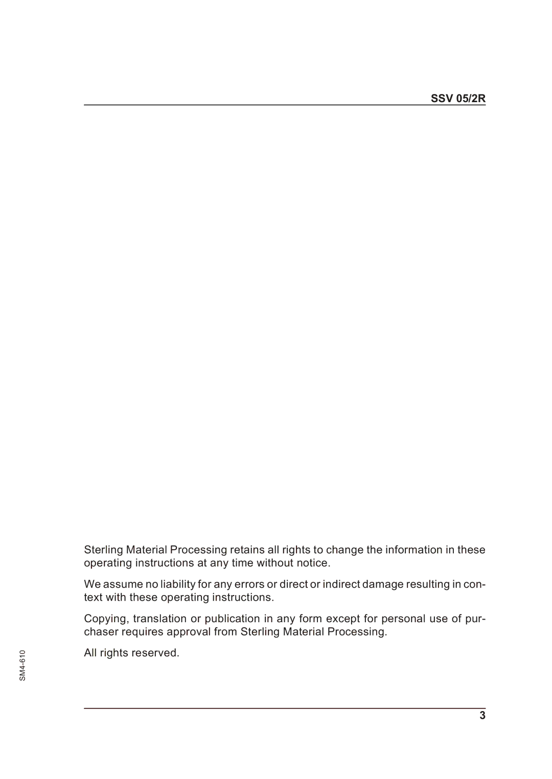 Sterling SSV 05/2R operating instructions 