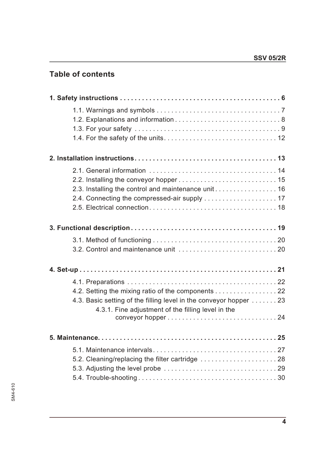 Sterling SSV 05/2R operating instructions Table of contents 