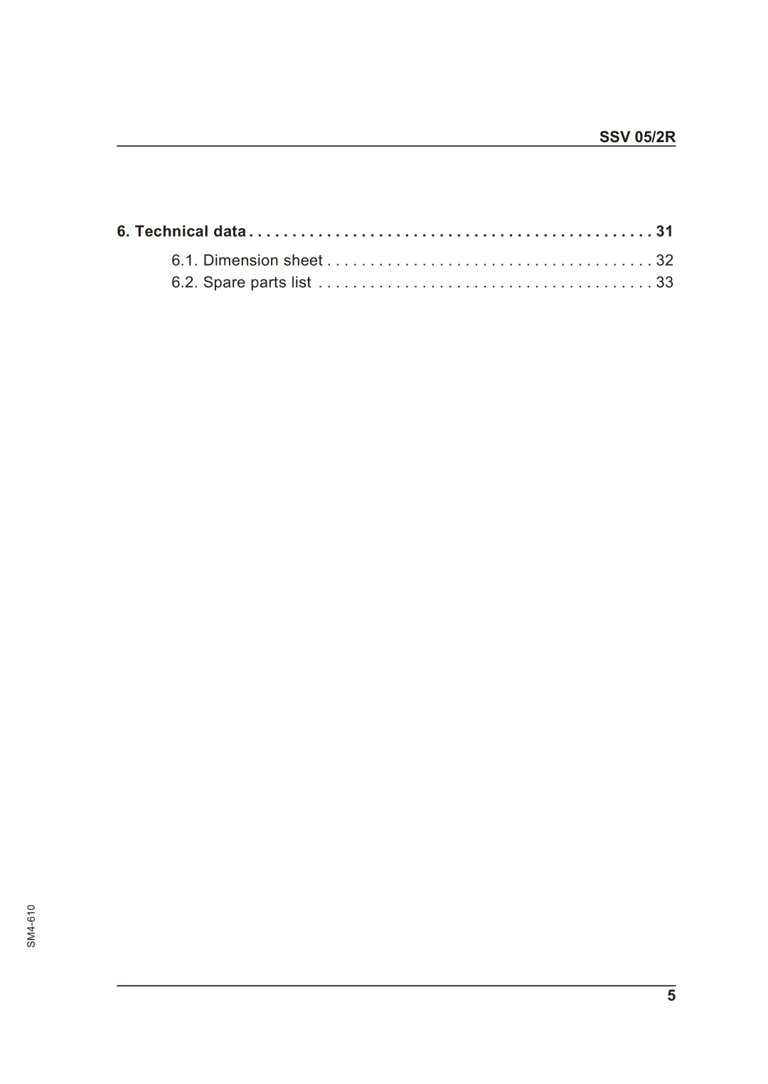 Sterling operating instructions SSV 05/2R Technical data 