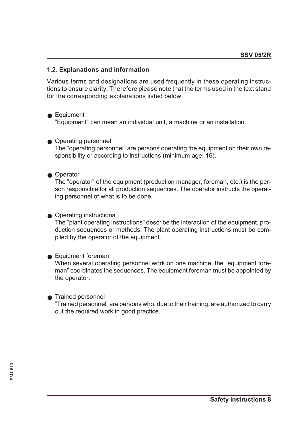 Sterling operating instructions SSV 05/2R Explanations and information 